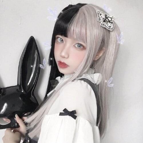 Anime Cosplay Wig Female Long Straight Hair Yin and Yang Gradient Color Long Hair Halloween Fancy Dress Party Synthetic Wigs