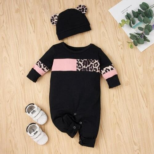 PatPat 2020 New Autumn 2-piece Baby Leopard Jumpsuit with Hat Baby Toddler Girl One Pieces Jumpsuits Baby Girl Clothes