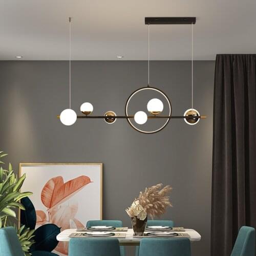 Black Ceiling Pendant Lamp for the Kitchen Dining Table Modern Design LED Hanging Chandelier Glass Ball Lighting Fixture 220V