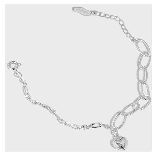 Real 925 Sterling Silver Heart Charms Bracelets For Women Fine Jewelry On Hand, Simple Chain Bracelet Bangle Best Friends Gifts