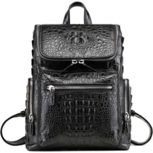 LINSHE new men backpack Genuine leather Travel bag large capacity crocodile fashion business backpack Big bag men