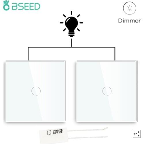 BSEED Led Touch Dimmer Switch Wall Dimmers 1Gang 2Way Switches 2packs Sensor Switch Tempered Galss Waterproof