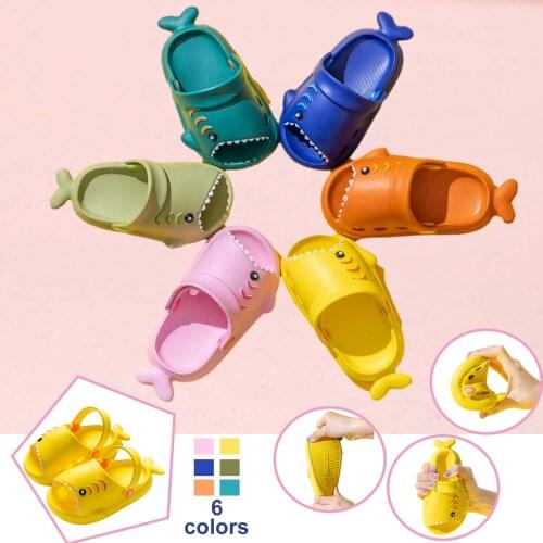 Flip Flops For Children Kawaii Sharks Shape Baby Home Slippers Summer Soft Bottom Non-slip Kid Sandals Adjustable Heel Strap