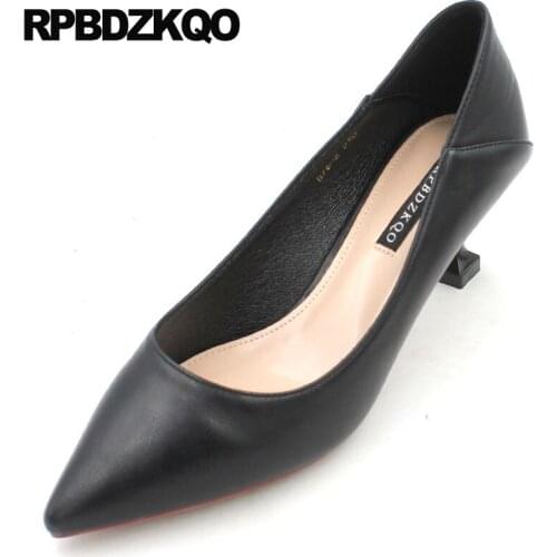 Nude Pointed Toe Medium Heels High Sandals Office 2019 Ladies Pumps Kitten Mules Slipper Famous Black Work Shoes Women Leather