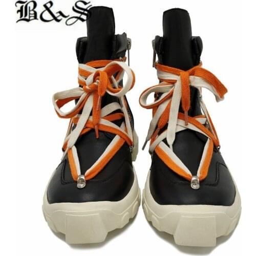 Black& Street Mens Genuine Leather Increased Thick-soled high-top sneakers Pentagram Rivet ankle Boots Punk trainer Botas