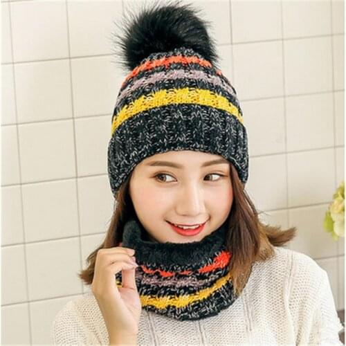 Han Edition Outdoor Cycling Warm Wind More Wool And Wool Knitted Hat Collar Two-Piece Outfit