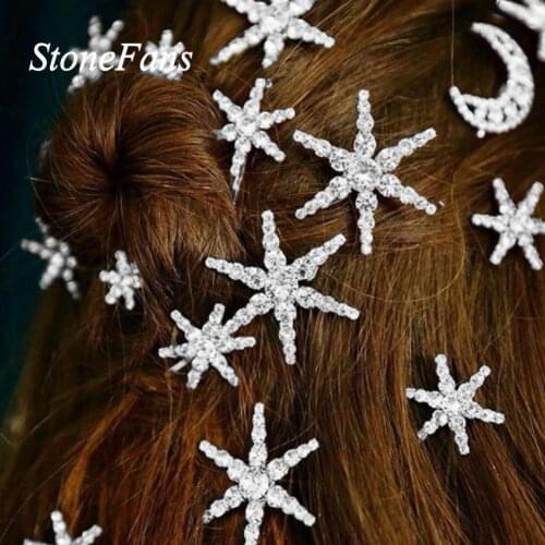 StoneFans Crystal Moon Star HairPin Rhinestone Girl Bobby Hair Piece ins Trend Clip Hair Pin Wedding Ornaments for Brides