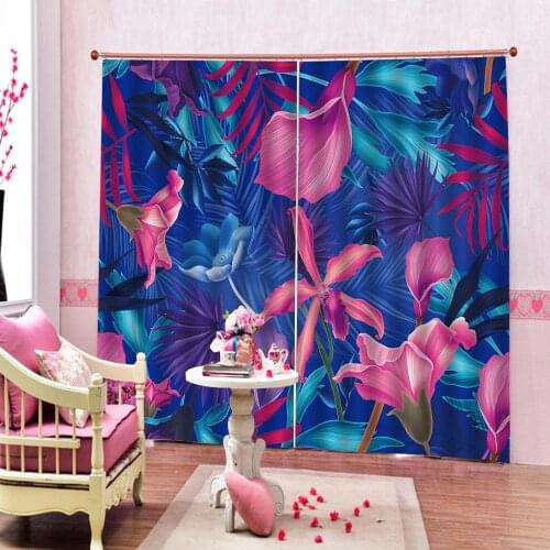 Southeast Asia Tropical Leaves Flower Large Window Curtain For Living room Bedroom Polyester Fabric Drapes Indoor Decor Sets