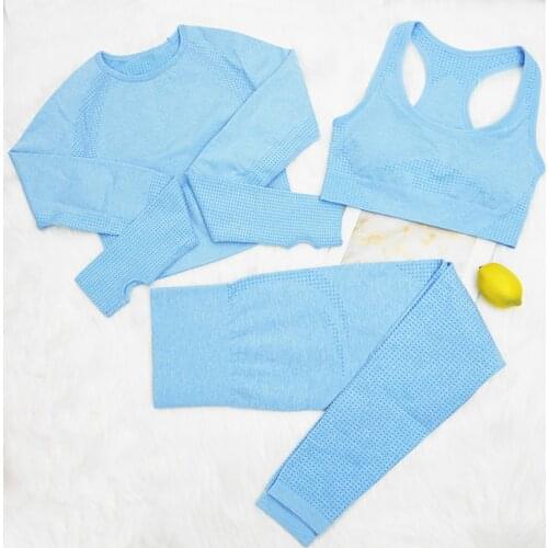 ATHVOTAR 2/3Pcs Women Fitness Sport Suit Yoga Set Gym Workout Clothing Fitness Bra Long Sleeve Crop Top Seamless Push Up Legging