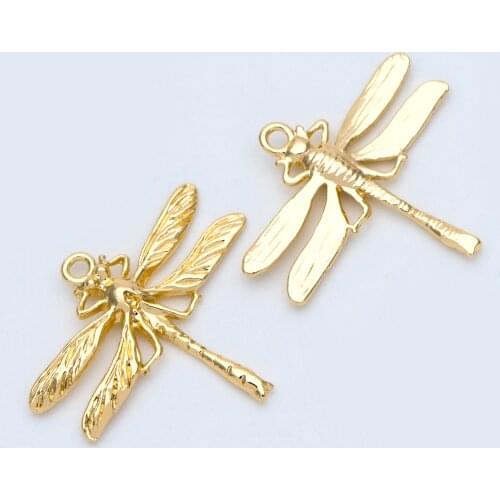 10pcs Gold plated Brass Dragonfly Charm Pendants 25x22mm, For Jewelry DIY Findings Accessories (GB-970)