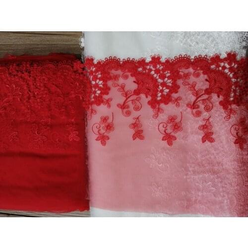 2Yards Floral Embroidered Lace Trim Hot Red White Mesh Tulle Fabric for Bra Lingerie Costume Home Textile Dress Sewing DIY 18cm