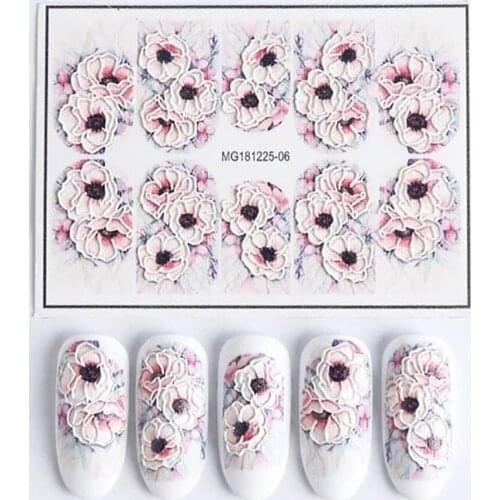 2021 New Cartoon/Animal Nail Art 3d Flowers Water Transfer Stickers Slide Decals Set for Manicure