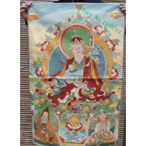 36 inch Tibet Silk embroidery Guru Padmasambhava Rinpoche Tangka Thangka Painting Mural