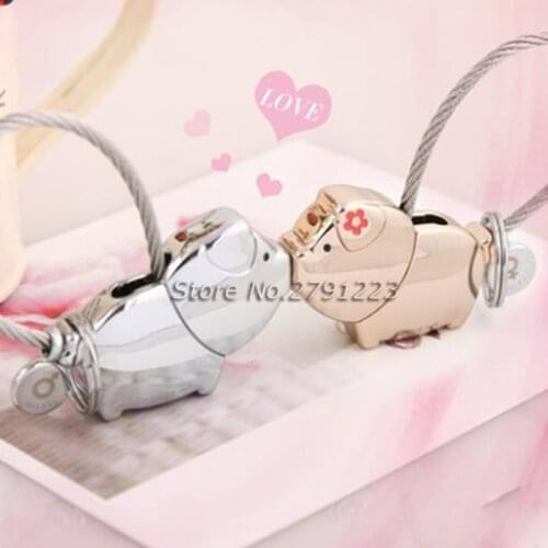 3D kiss pig couple keychain for Lovers Gift Trinket lovely key holder women present Chaveiro Innovative Items K0192