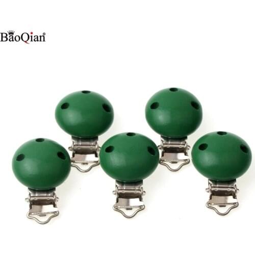 5pcs Baby Pacifier Clips Round Cips G Wooden Mental Nipple Clip For Infant Baby Garment Clip 29x45mm