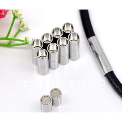 Free Shipping 8x22mm hole size 7mm 50 Sets/Lot Silver plated over brass magnetic clasp. brass shell