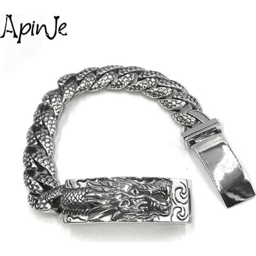 Apinje S925 Sterling Silver Bracelet Men Heavy Bracelet Dragon Bracelet Vintage Jewelry