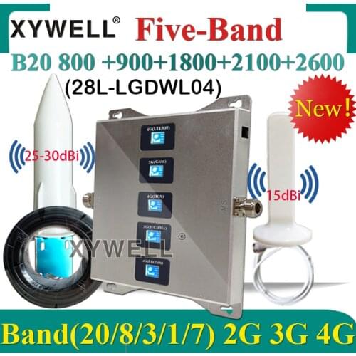 Five-Band B20 800 900 1800 2100 2600 Cellphone Cellular Boosetr Four-Band GSM Repeater 2G 3G 4G Cellular Amplifier LTE WCDMA DCS