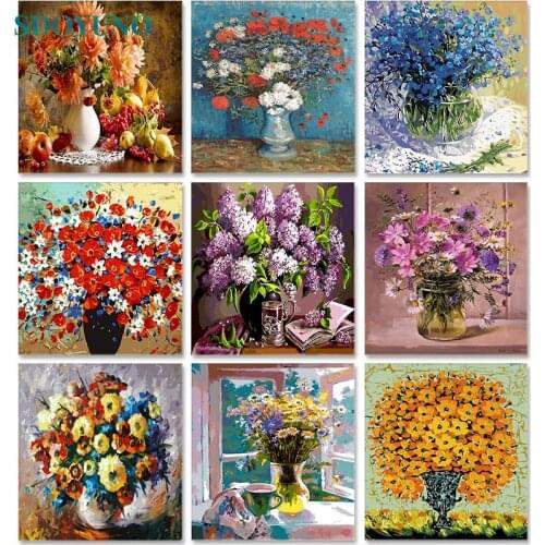 SDOYUNO Flowers Acrylic Paint By Numbers DIY Frameless 60x75cm Oil Painting By Numbers On Canvas Digital Hand Painting Home Deco