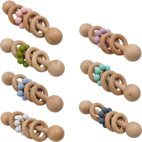 Kids Accompany Toys Sleeping Accompany Relieve Boredom Beads Wooden Rattle Food Grade Wooden Material A2UB