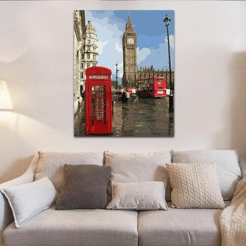 DIY colorings pictures by numbers with downtown streets picture drawing Relief painting by numbers framed Home