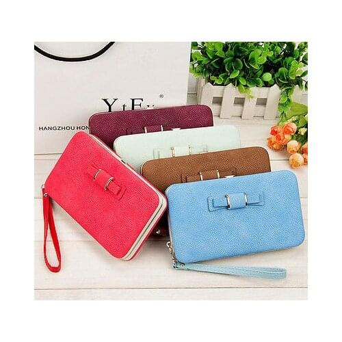 Women Bowknot Wallet Long Purse Phone Card Holder Clutch Large Capacity Pocket Female Solid PU Wallets