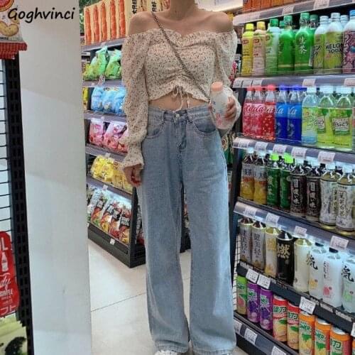 Jeans Women Loose Fashion Korean Style Solid Casual Ins All-match Simple Chic Straight High Waist Streetwear Female Denim Pocket