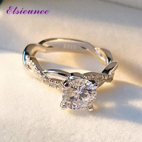 ELSIEUNEE 100% 925 Sterling Silver Twisted Shape Simulated Moissanite Zircon Engagement Ring For Women Wholesale Fine Jewelry