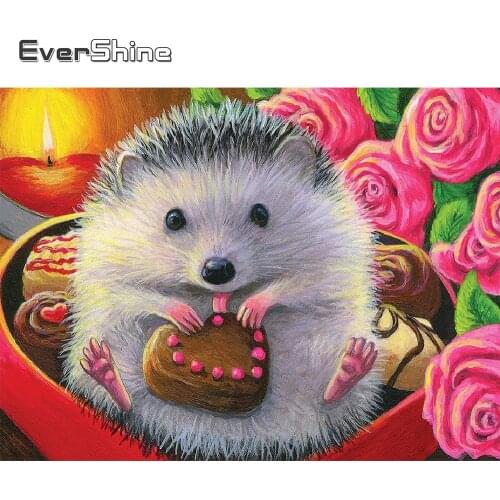 EverShine Diamond Mosaic Animals Bead Embroidery 5D DIY Diamond Painting Hedgehog Cross Stitch Needlework Handmade Hobby