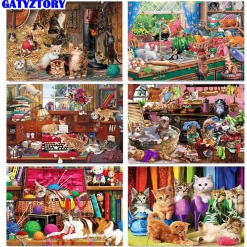 GATYZTORY DIY Painting By Numbers On Canvas Cat Animal Oil Paint By Numbers Kits Frameless Coloring Numbers Home Decor