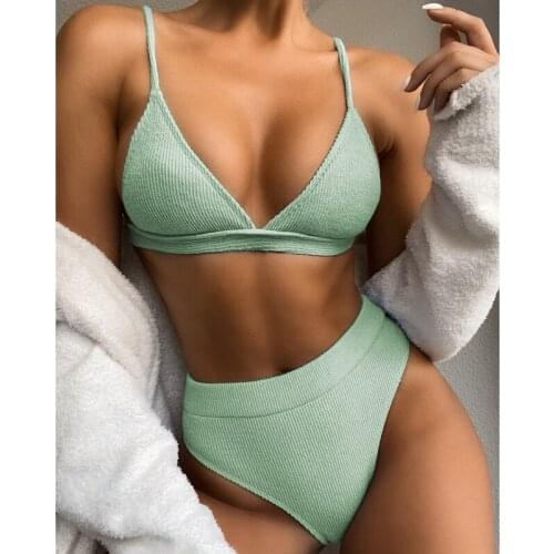 2021 Push Up Bikini Set Swimsuits High Waist Swimwear Women Ribbed Biquini Bathing Suits Brazilian Bikinis Purple Bathers