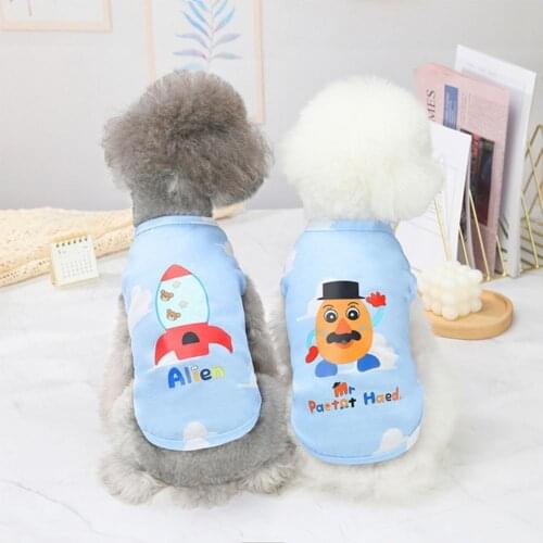 Summer Fashion Cute Dog Cat Pet Puppy T-Shirt Cartoon Printing Round Neck Polyester Breathable Pet Blouse Vest одежда для собак