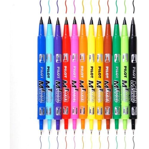 PILOT SCA-TM TWIN MARKER Oily Based 12 Colors Marker Pens Double Head Extra Fine Tip Writing Sketching Drawing