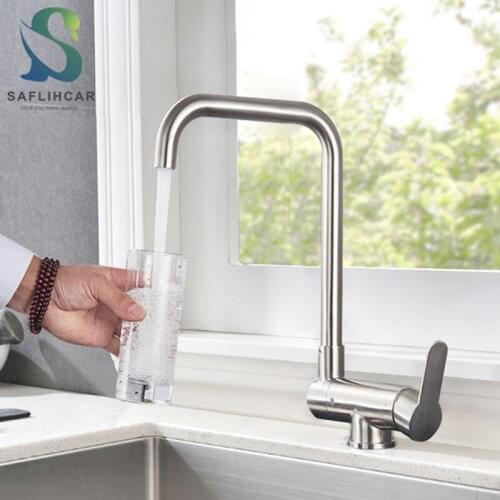 Saflihcar Brushed Nickel Bathroom Kitchen Sink Faucet Single Handle Hot and Cold Mixer Taps Deck-mounted Kitchen Faucet