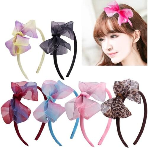 Meimile Headbands For Girls Plastic Headband Kids Hair Hoop Satin Bow Hair Accessories Luster Gradient Ribbon