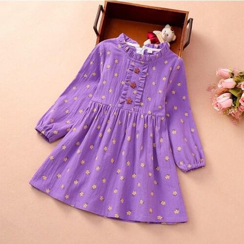 2 To 10 Years Kids Long Sleeve Print Dresses For Girls Lace Collar Button Dress Girl Toddler Childrens Clothing Vetement Fille