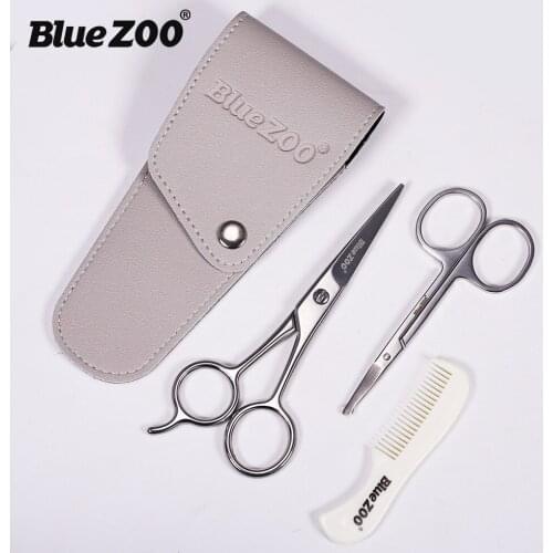 3 pieces of stainless steel safety scissors set, moustache comb nose haircut and beard scissors mens care hair scissors