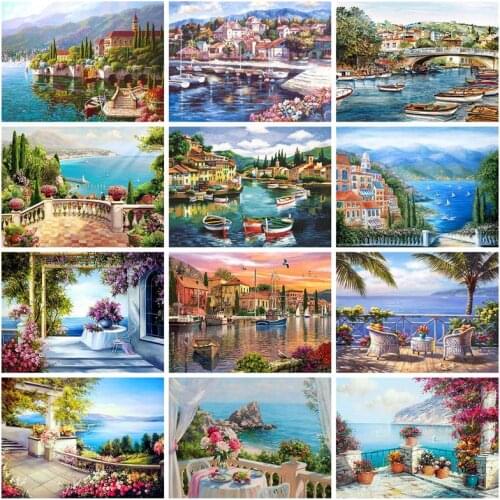 SDOYUNO Paint By Numbers Kits On Canvas Seascape DIY Frame 60x75cm Oil Painting By Numbers Scenery Hand Painting Decor Wall Art
