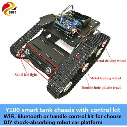 Y100 Metal Tank Chassis Kit Smart Crawler Robot Platform with 33GB-520 DC Motor+Control Kit Plastic Track DIY Smart RC Toy