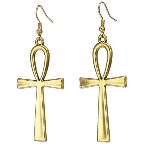 New Fashion Handmade Cross Egyptian Ankh Life Symbol Flower Cross Pendants Gold Color Earrings For Womens Style Jewelry