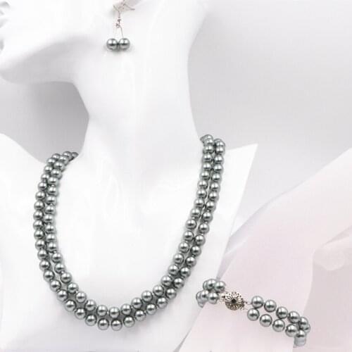New Charms Necklace Earrings Bracelet Jewelry Set for Women 8mm Simulated Pearl Round Beads Glass Pearls Chain Dangles Sets A630