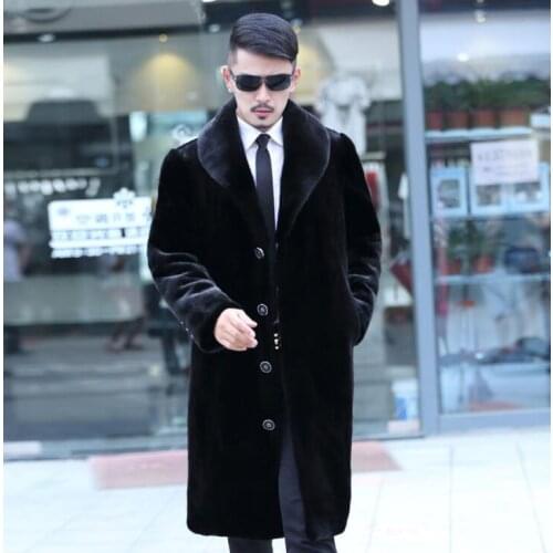 Autumn faux mink leather jacket mens long coats winter thicken warm fur leather coat men slim jackets jaqueta de couro black
