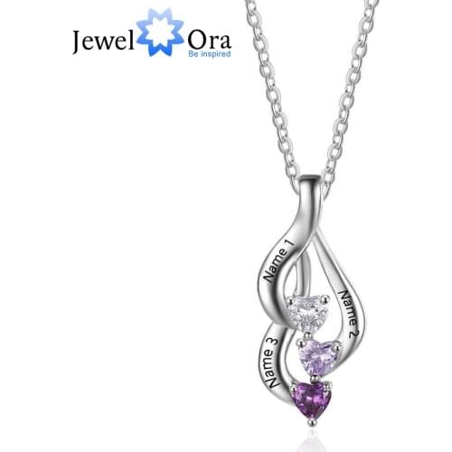 JewelOra 925 Sterling Silver Personalized 3-4 Birthstone Necklaces Pendants Custom Engraving Name Mother Necklace Valentine Gift