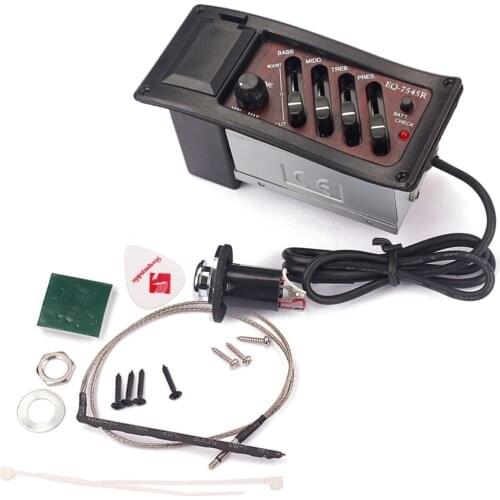 EQ7545R 4 Band Acoustic Guitar Preamp EQ Equalizer Guitar Preamplifier Pickup with Volume Presence Treble Middle Bass Control