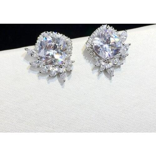 Korean Earrings Big Zircon Bling Stone S925 Sterling Silver Color Stud Earrings for Women Fashion Jewelry Best Gift 2019