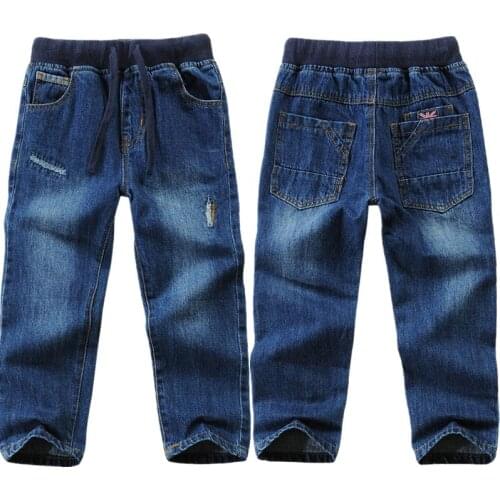 Blue Jeans For Boys Classic Fashion Design Elastic Waistline Children Denim Pants Children 3-14 Years Trousers LM121