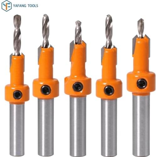 5pcs/set 8mm Shank HSS Step Drill Bit Woodworking Countersink Router Bit Milling Cutter Power Tools