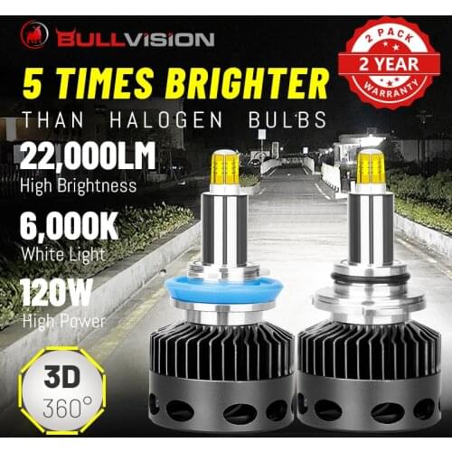 Bullvision H7 LED Headlamp 22000LM 6000K HID D1S D2S D3S D4S D2H H1 H11 HB3 HB4 9005 9006 H8 360° CSP Chip Ice Bulb Error Free