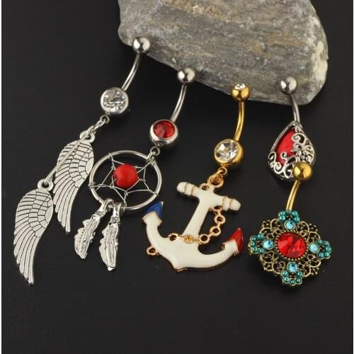 TIANCIFBYJS Stainless Steel Dangle Belly Button Rings Navel Barbell Helix Tragus Cartilage Earring Body Jewelry Piercing 50pcs