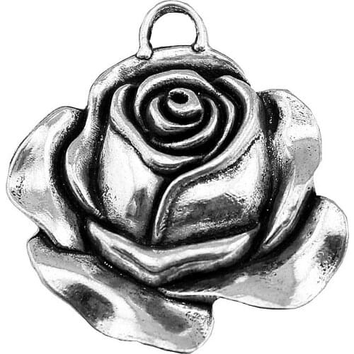 WYSIWYG 3pcs 36x33mm Flower Rose Pendant Charms Rose Flower Charm Rose Flower Pendants For Jewelry Making